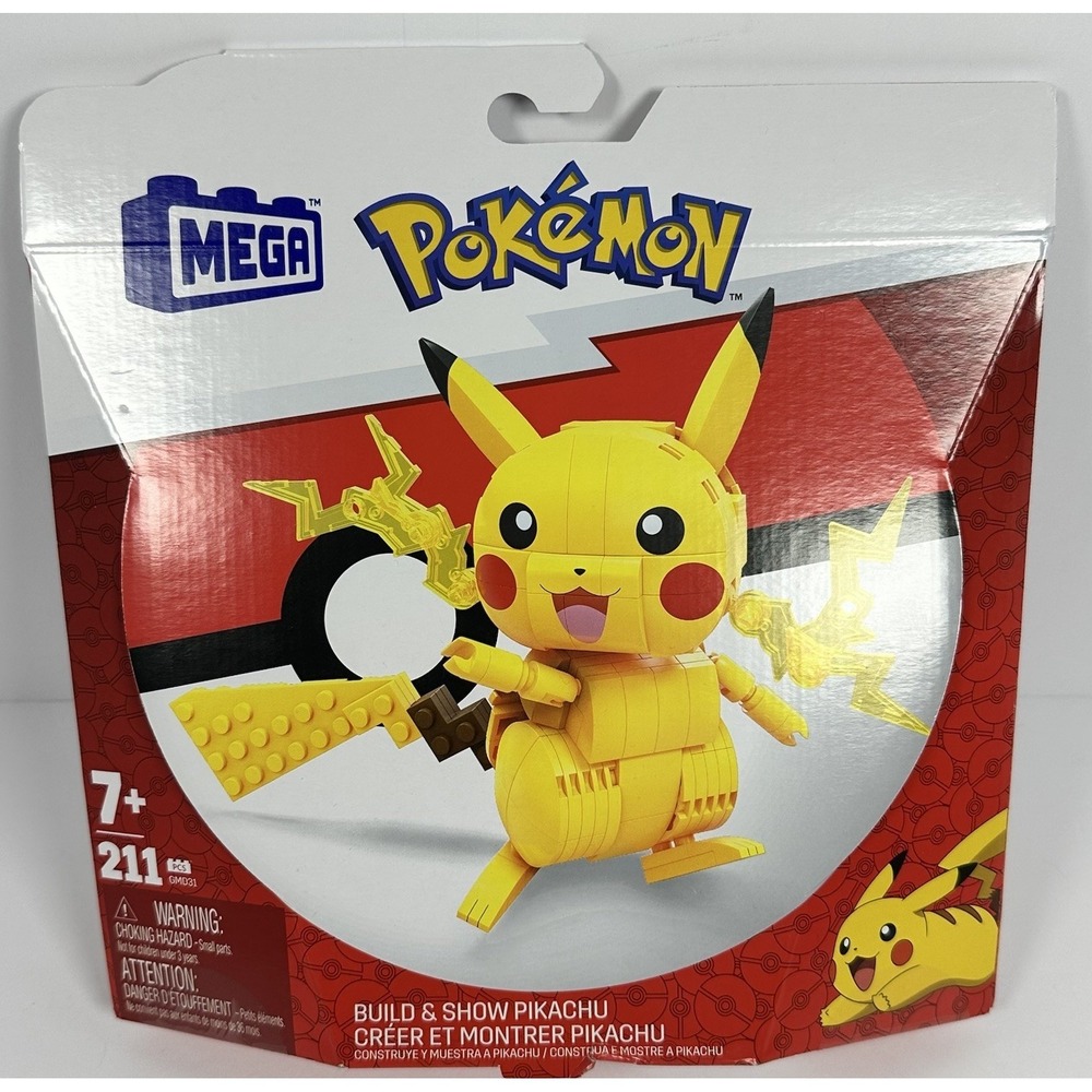 Mega Construx Pokemon Pikachu GMD31 Build & Show 211 PCS Poseable Figure NIB